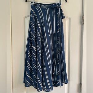 Ava Navy Blue Nautical Striped Midi Wrap Skirt - S